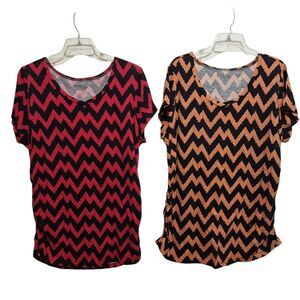 Cato Womens 26/28W Pullover Tunic T Shirt Cinched/Ruched Sides‎ Chevron Lot of 2